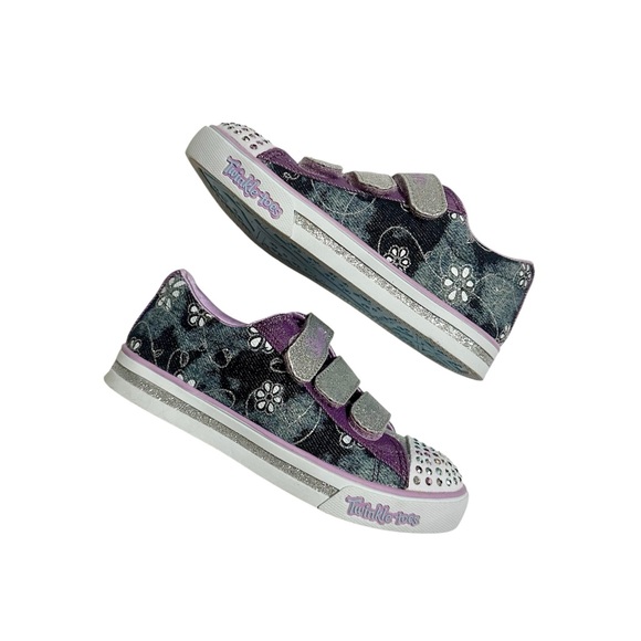 Twinkle Toes by Skechers Glitter Rhinestone Floral Sneakers Size 10.5 New - Picture 1 of 7